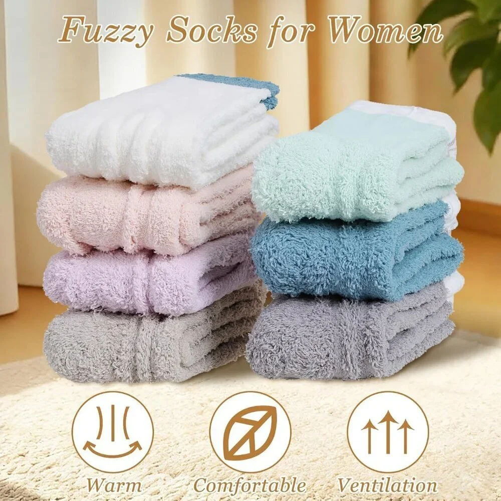 Women's Blue Winter Fuzzy Socks Cozy Fluffy Sock Warm Fuzzy Christmas Socks